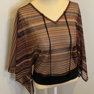 Sheer Knit Poncho Striped Sweater